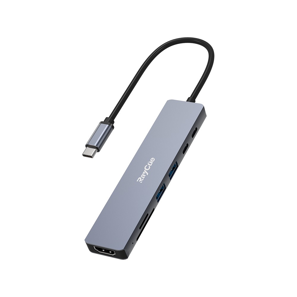 Raycue 7-in-1 USB Type-C To HDMI,USB-A,USB-C,SD card,TF card (HB371) Silver