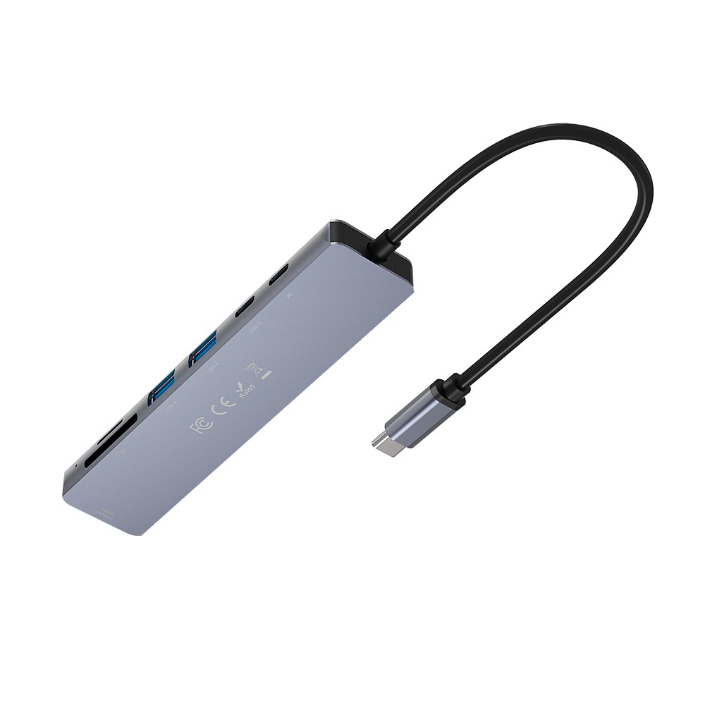 Raycue 7-in-1 USB Type-C To HDMI,USB-A,USB-C,SD card,TF card (HB371) Silver