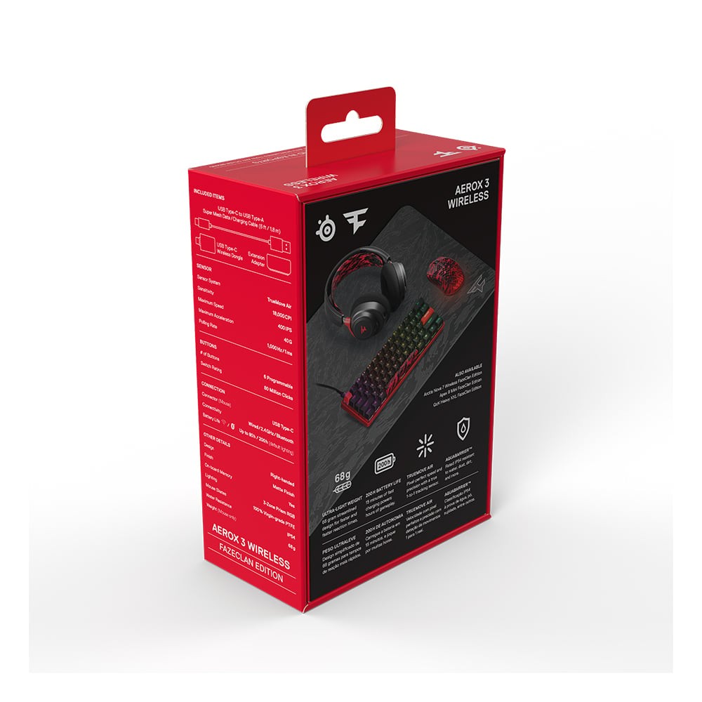 เมาส์เกมมิ่ง SteelSeries Aerox 3 FazeClan Limited Black/Red