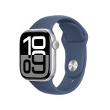 Apple Watch Series 10 GPS + Cellular 46mm Silver Aluminium Case with Denim Sport Band - S/M