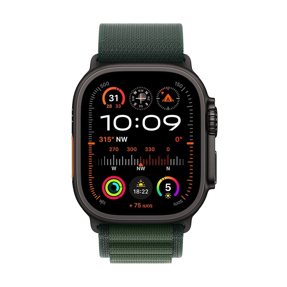 Apple Watch Ultra 2 GPS + Cellular 49mm Black Titanium Case with Dark Green Alpine Loop - Medium (2024)