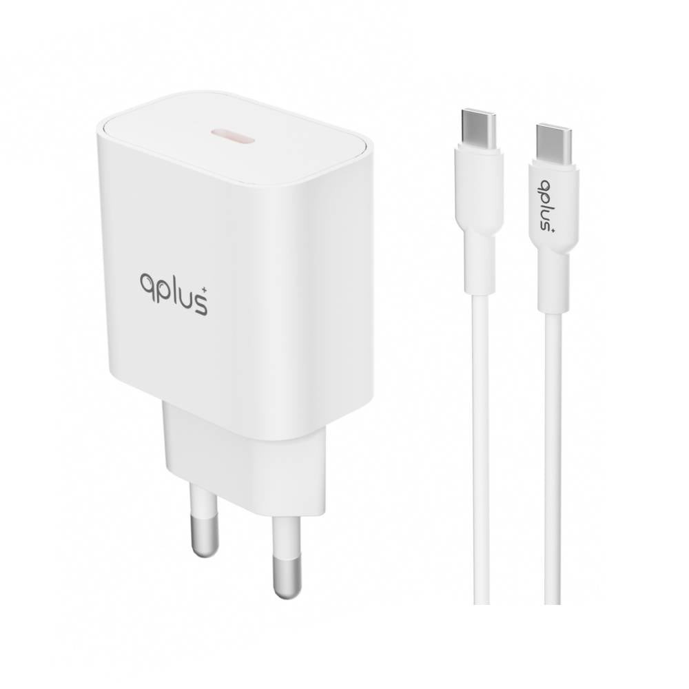 อะแดปเตอร์พร้อมสายชาร์จ QPLUS Wall USB Charger 1 USB-C (PD20W) + USB-C to USB-C Cable 1M. White (AP21) (TISI)
