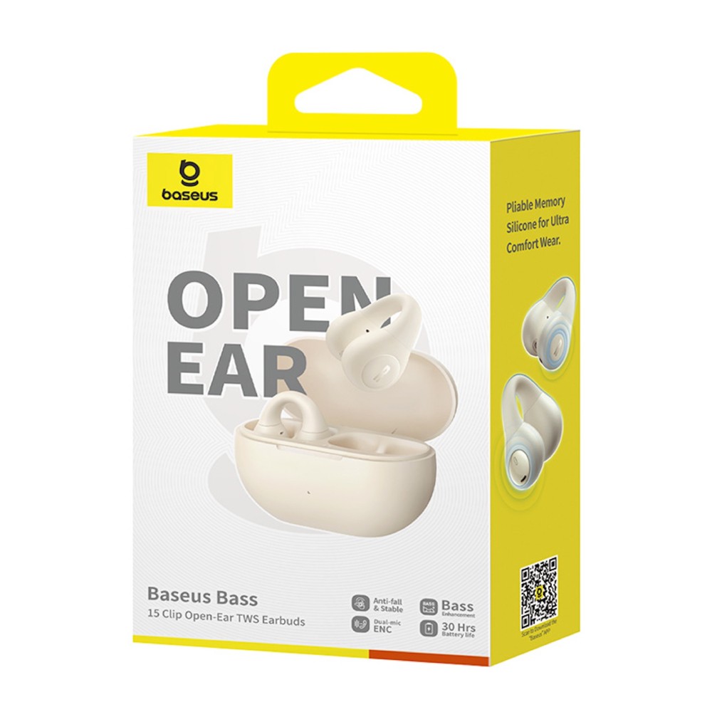 หูฟังไร้สาย Baseus  Bass 15 Clip Open-Ear TWS Stellar White