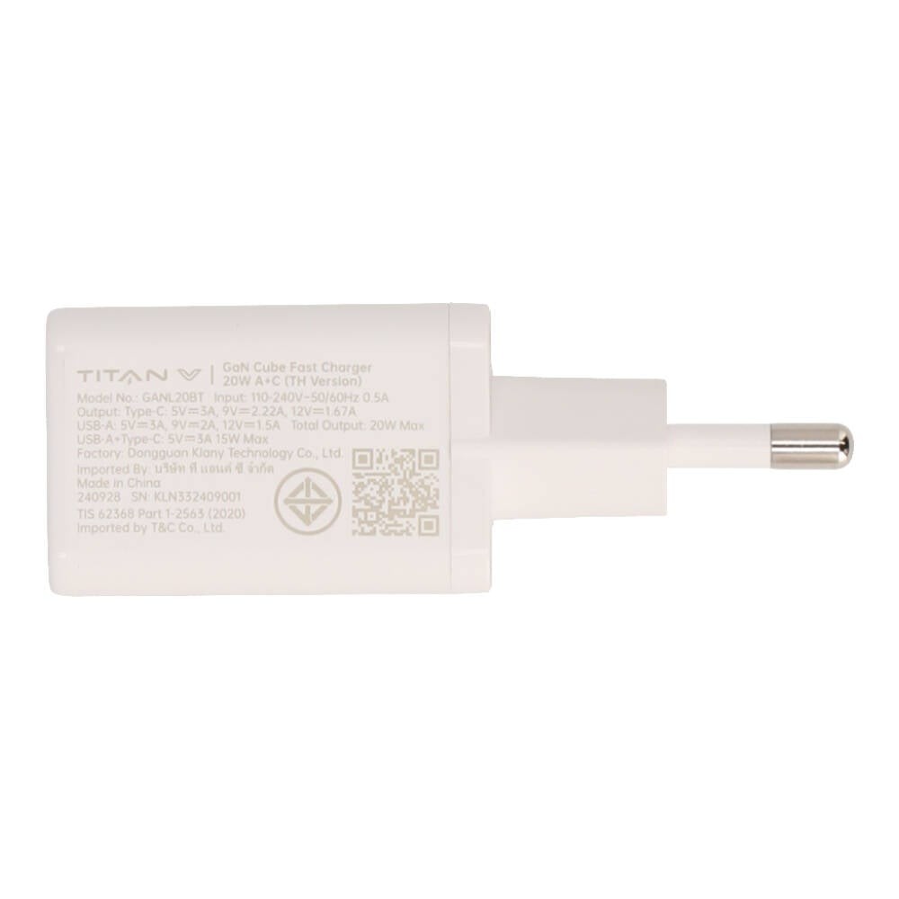 อะแดปเตอร์ TITANV Wall USB Charger 1 USB-A (QC3.0A) / 1 USB-C (PD20W) White (TI-WC01) (TISI)