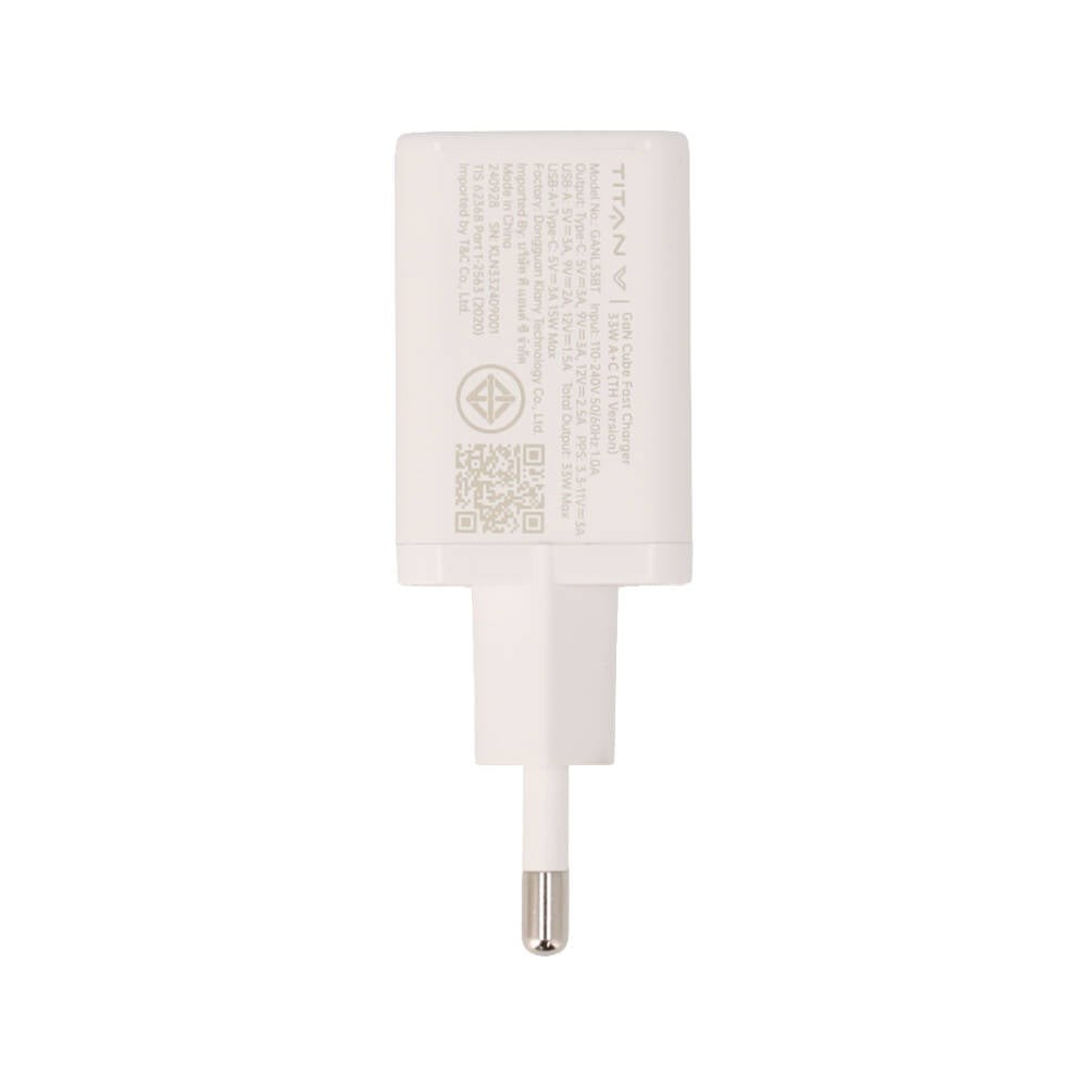 อะแดปเตอร์ TITANV Wall USB Charger 1 USB-A / 1 USB-C (PD33W) GaN White (TI-WC04) (TISI)