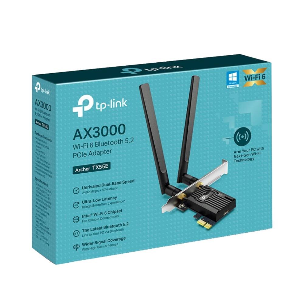 อุปกรณ์รับสัญญาณ TP-Link Network Archer TX55E AX3000 Wi-Fi 6 Bluetooth 5.2 PCIe Adapter