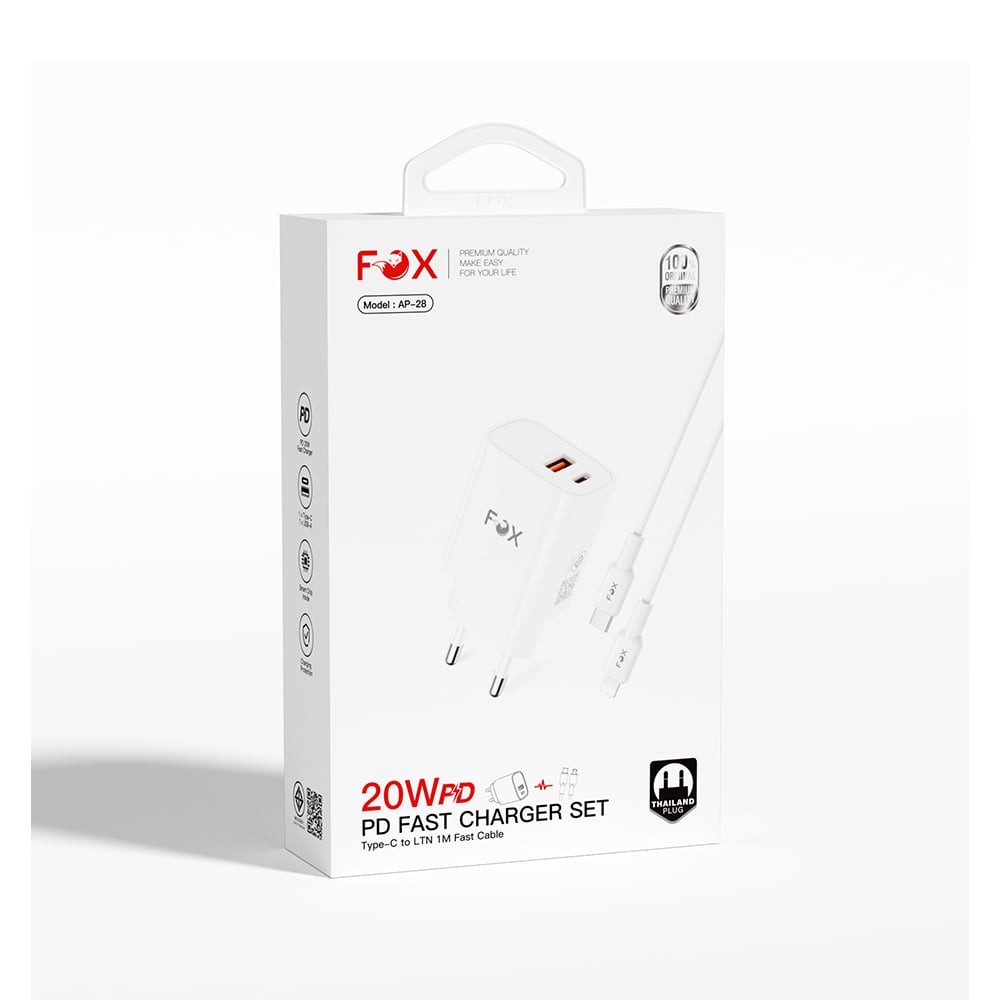 อะแดปเตอร์ FOX Wall USB Charger 1xUSB-A (QC3.0A)/1xUSB-C (PD20W) + USB ...