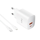 อะแดปเตอร์ FOX Wall USB Charger 1 USB-A (QC3.0A) / 1 USB-C (PD20W) + USB-C to Lightning Cable 1M. White (AP28)