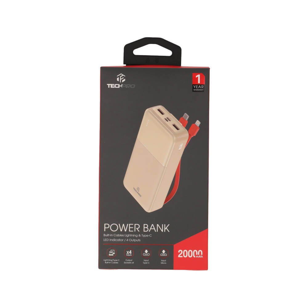 พาวเวอร์แบงค์ TECHPRO 20000 mAh (TP-PB20) Titanium Gold
