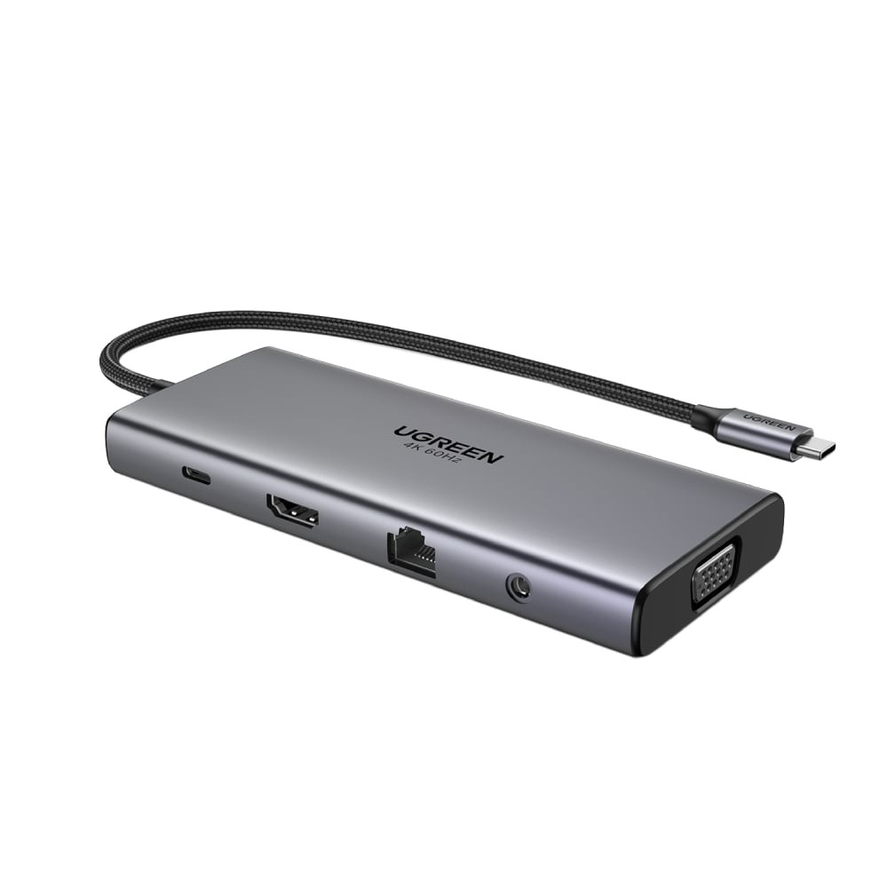 Ugreen 11-in-1 USB-Cx2 USB-C 3.2+USB-A 3.2+USB-A 3.0+HDMI(4K@60Hz)+VGA+RJ45 Gigabit (45520) Gray