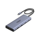 Ugreen Port Hub 10-in-1 USB-C to 2xHDMI/2xUSB-A 3.2/2x USB-C/USB-A 3.0/SD/TF+RJ45+PD(4K@60Hz) (45380) Gray