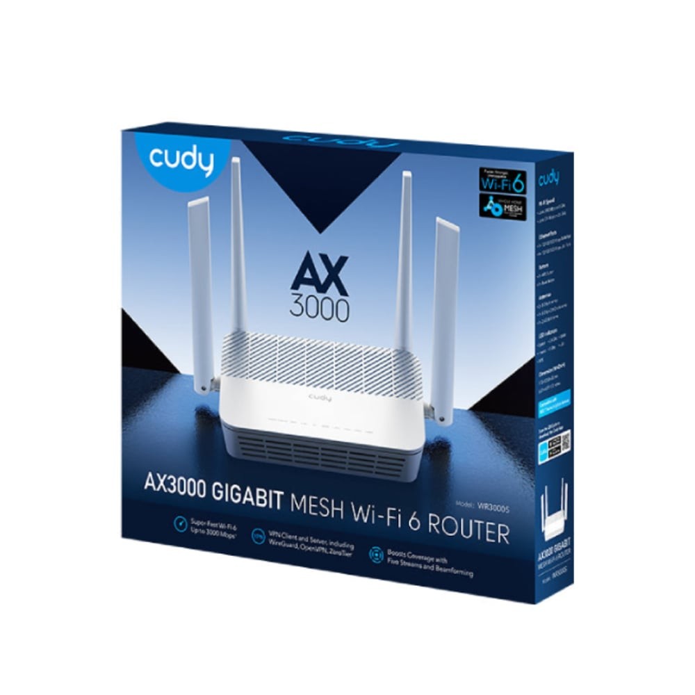 Cudy WR3000E AX3000 Gigabit Dual Band Wi-Fi 6 Mesh Router, MU-MIMO, OFDMA, WireGuard, OpenVPN, WPA3, Cudy Mesh en APP ondersteund