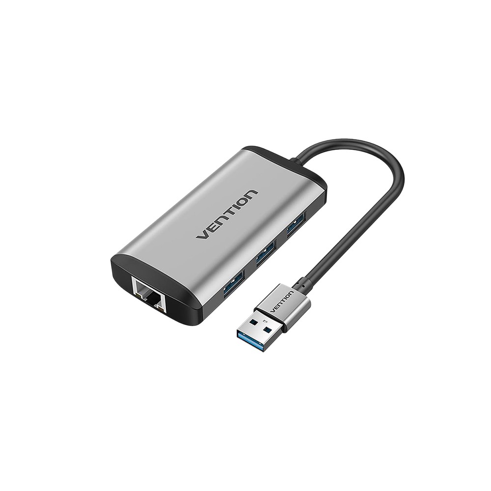 Vention USB-A to 3 USB-A(3.0A) + RJ45 HUB 4-in-1 0.1M. Space Grey
