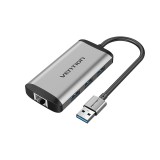 Vention USB-A to 3 USB-A(3.0A) + RJ45 HUB 4-in-1 0.1M. Space Grey