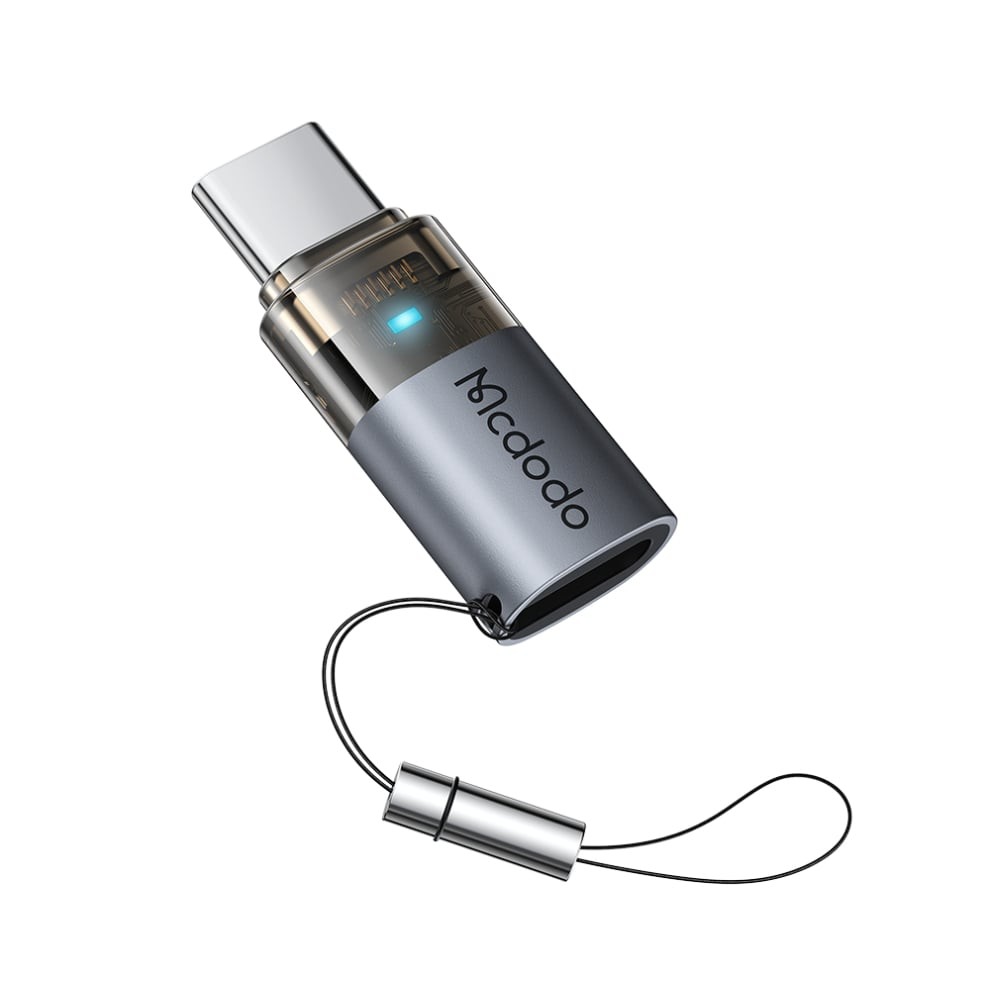 ตัวแปลง MCDODO Lightning to USB-C 60W Charging Adapter with Indicator Lights and Lanyard Gray