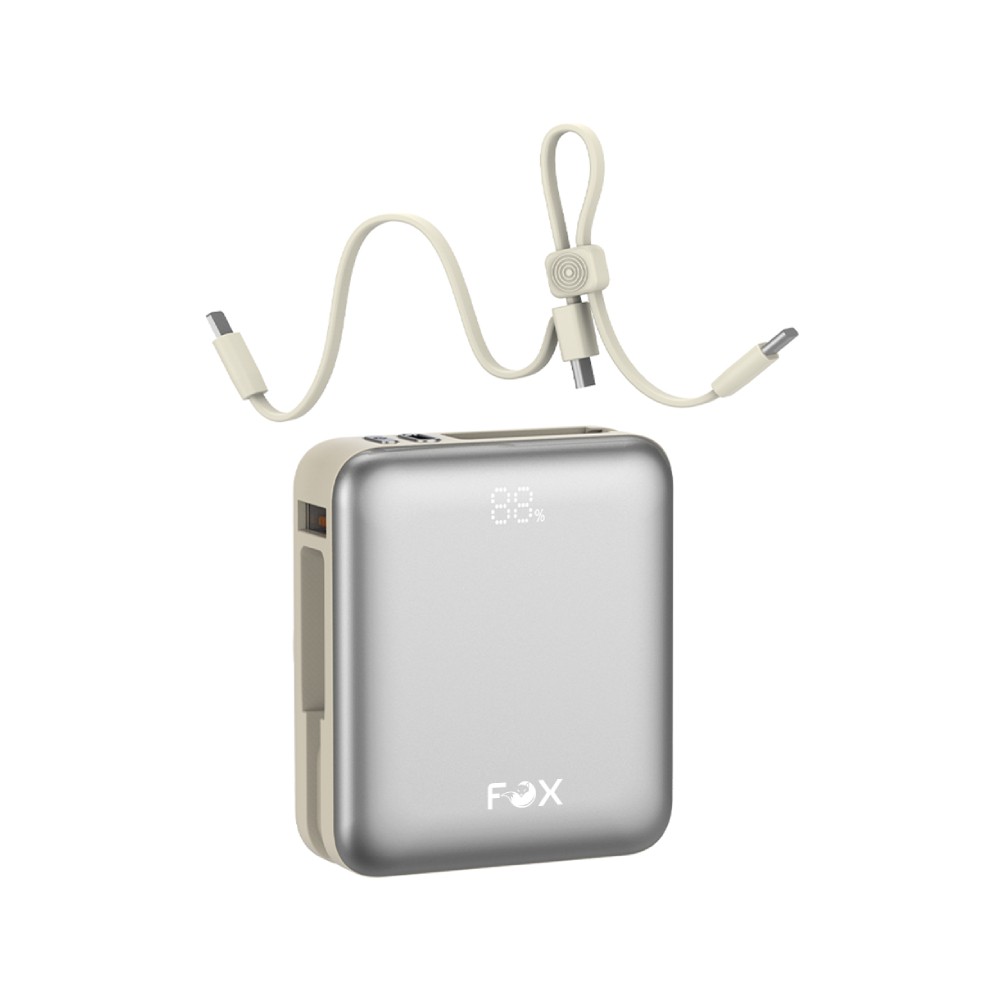 พาวเวอร์แบงค์ FOX Mini 3-in-1 Magnetic 10000mAh PD22.5W Fast Charging + 15W Wireless/Watch & Earbuds Output Built-in Type-C & Lightning Cables (PPAP10I) (CCC) Silver