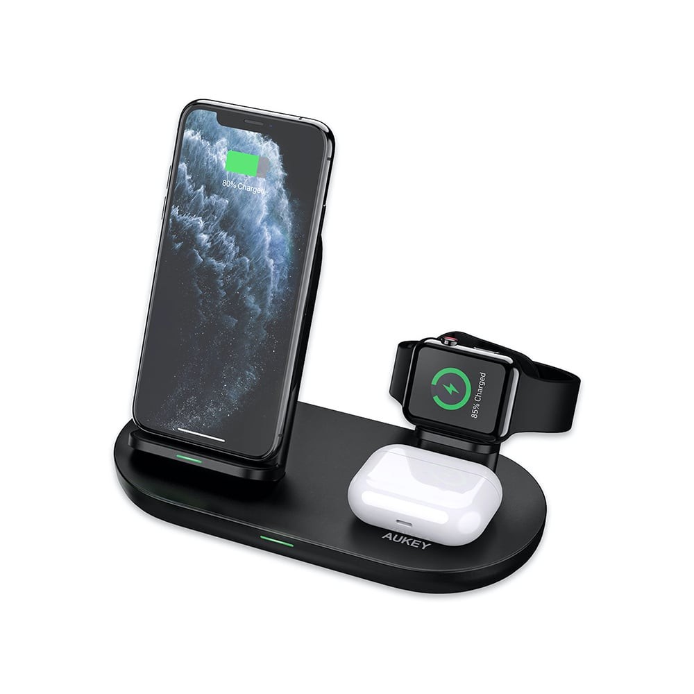 ที่ชาร์จไร้สาย AUKEY Wireless Charger Stand 3-in-1 Black (LC-A3)