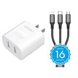 อะแดปเตอร์ VEGER Wall Charger 2 USB-A พร้อมสายชาร์จ 3-in-1 ยาว 1 เมตร White