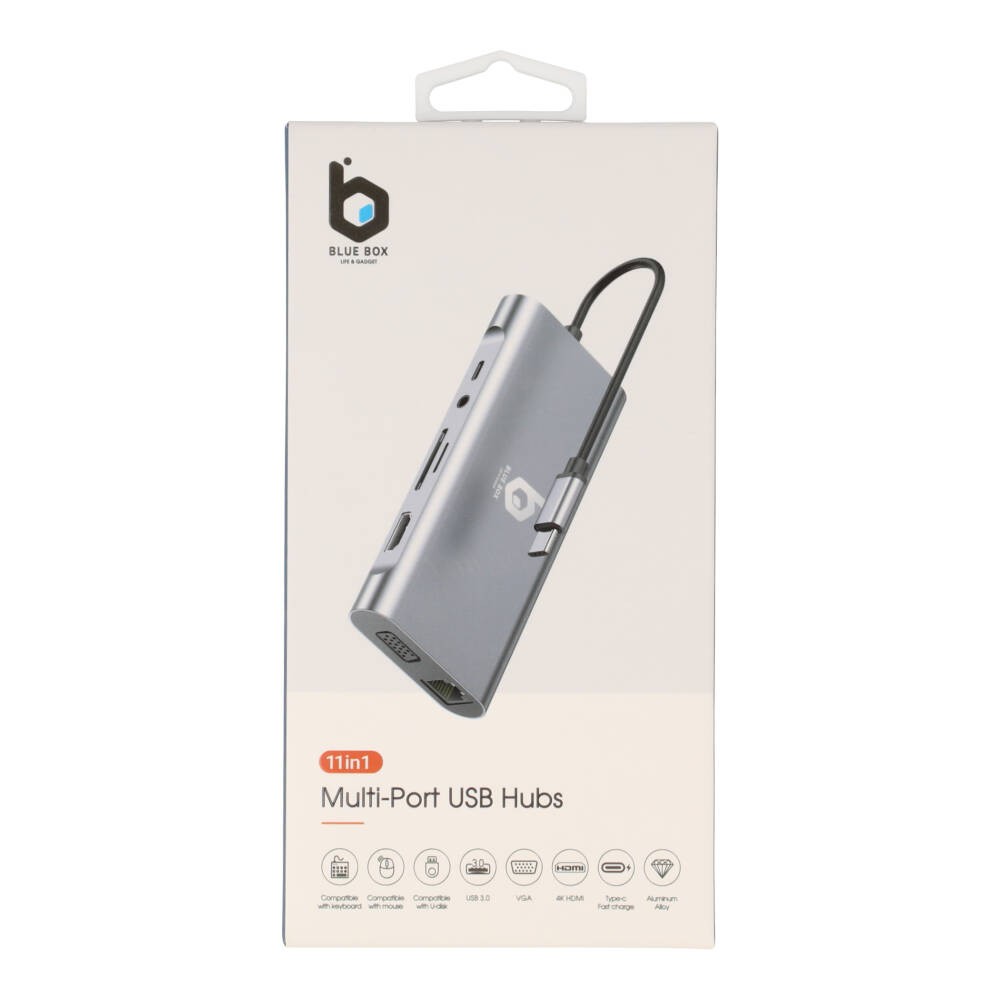 Blue Box Port Hub Type-C Hub 11-in-1 Multifunction Converter Silver Gray