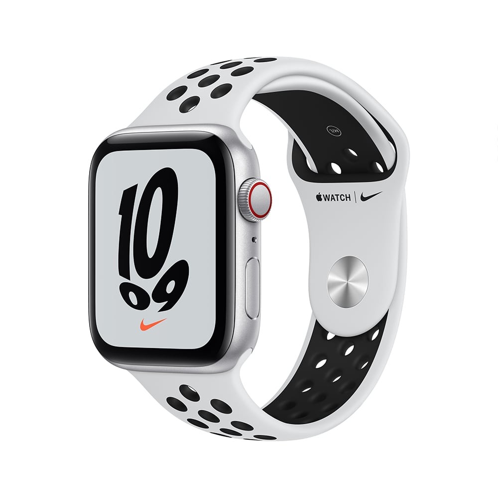 Apple Watch Nike SE GPS + Cellular 44mm Silver Aluminium Case with Pure Platinum/Black Nike Sport Band - (2022)