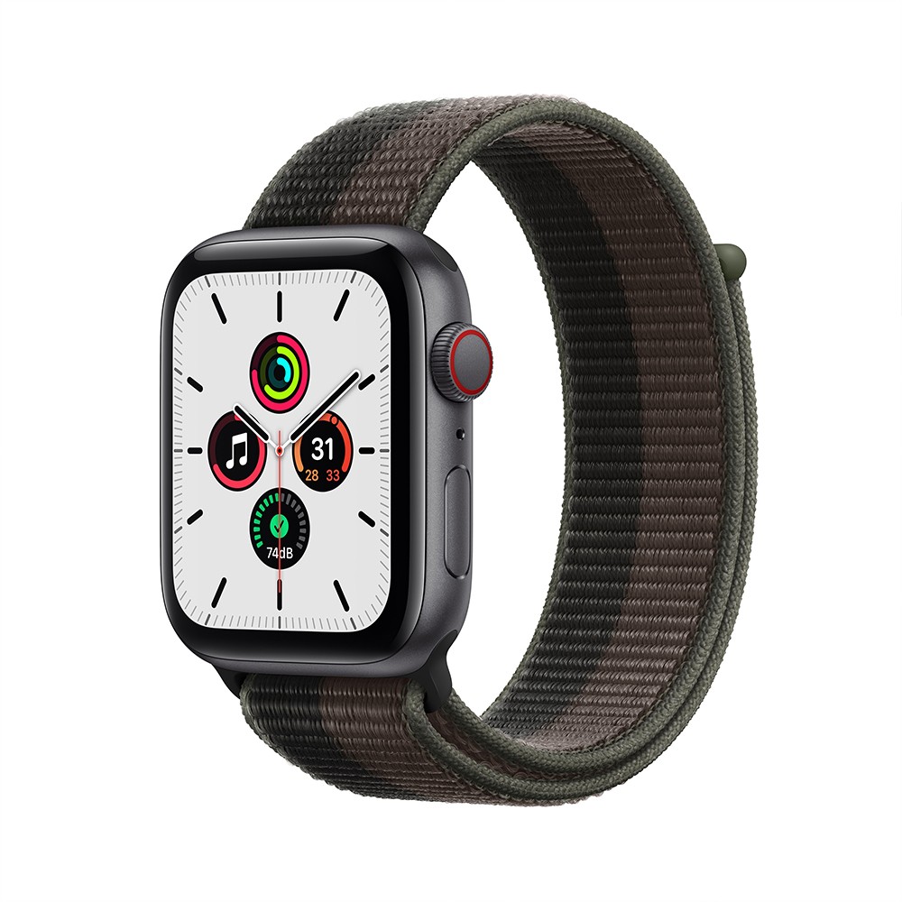 Apple Watch SE GPS + Cellular 44mm Space Gray Aluminium Case with Tornado/Grey Sport Loop - (2022)