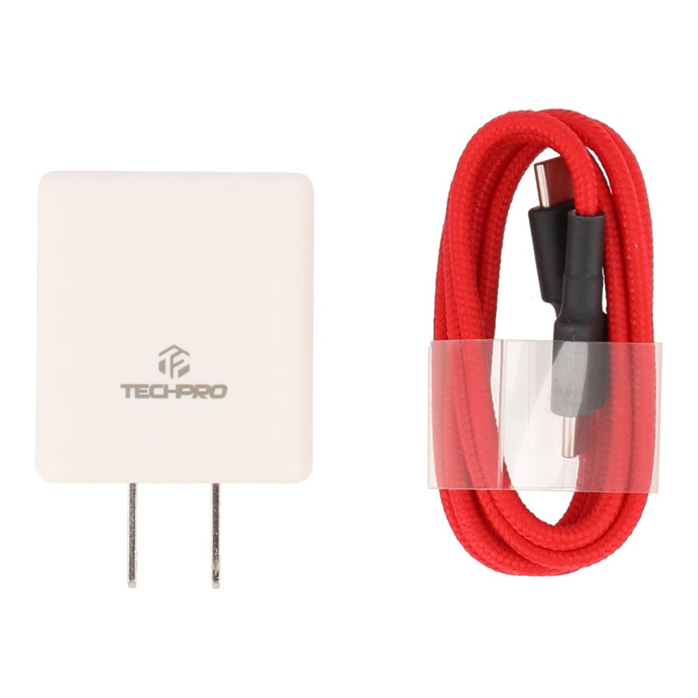 อะแดปเตอร์ TECHPRO Wall Charger 1 USB-C พร้อมสายชาร์จ USB-C to USB-C ยาว 1M. Red