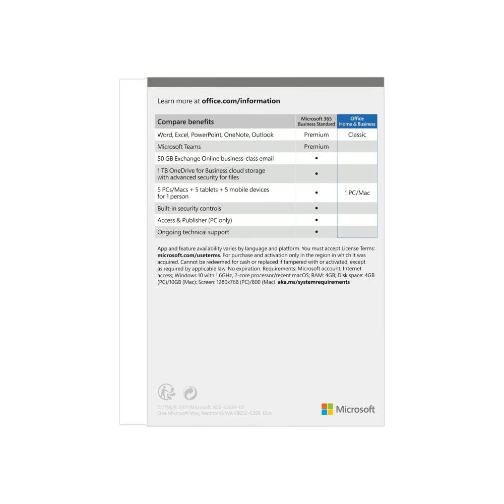 Microsoft Office Home and Business 2021 English APAC EM Medialess