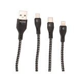 สายชาร์จ TECHPRO 3in1 Cable (USB-A to Type-C, Lightning, Micro USB) 1 เมตร Black/White