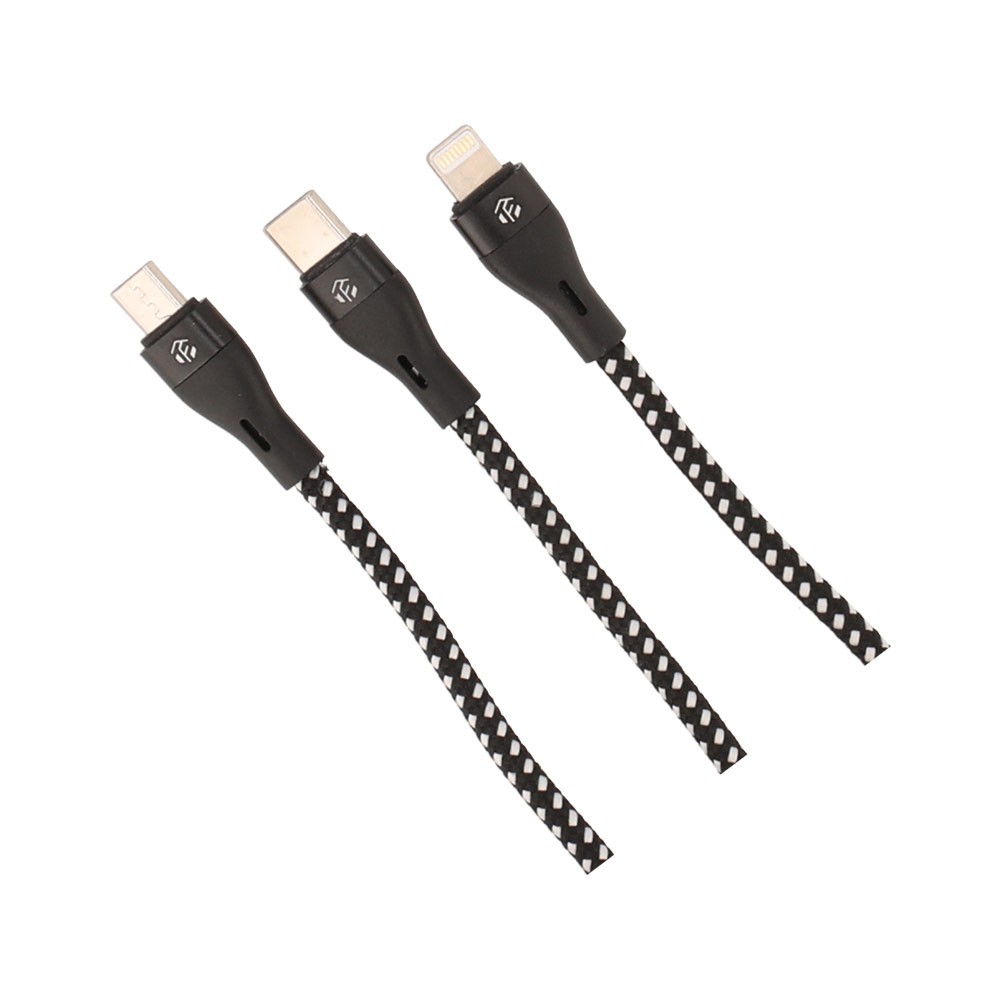 สายชาร์จ TECHPRO 3in1 Cable (USB-A to Type-C, Lightning, Micro USB) 1 เมตร Black/White