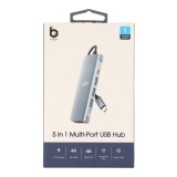 Blue Box Port Hub USB Type-C Hub 5-in-1 Multifunction Converter - Silver Gray