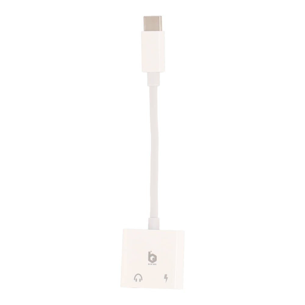 Blue Box USB-C to 3.5mm Audio + USB-C Fast Charge Adapter- White