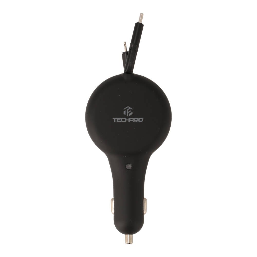 TECHPRO Dual retractable Car Charger 36W PD+QC3.0 Black