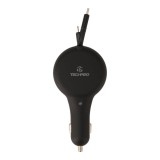 TECHPRO Dual retractable Car Charger 36W PD+QC3.0 Black