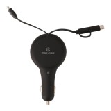 TECHPRO Dual retractable Car Charger 36W PD+QC3.0 Black