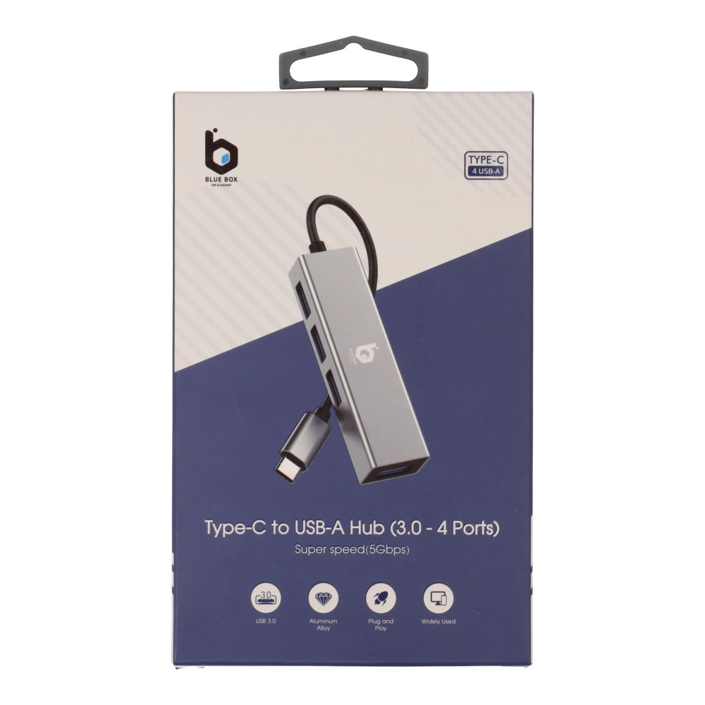 Blue Box Port Hub Type-C to USB-A 3.0  4 Ports - Silver Gray