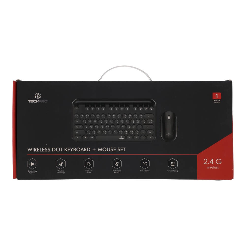 เมาส์และคีย์บอร์ด TECHPRO Wireless Dot Keyboard + Mouse Set (TH/EN) - Black