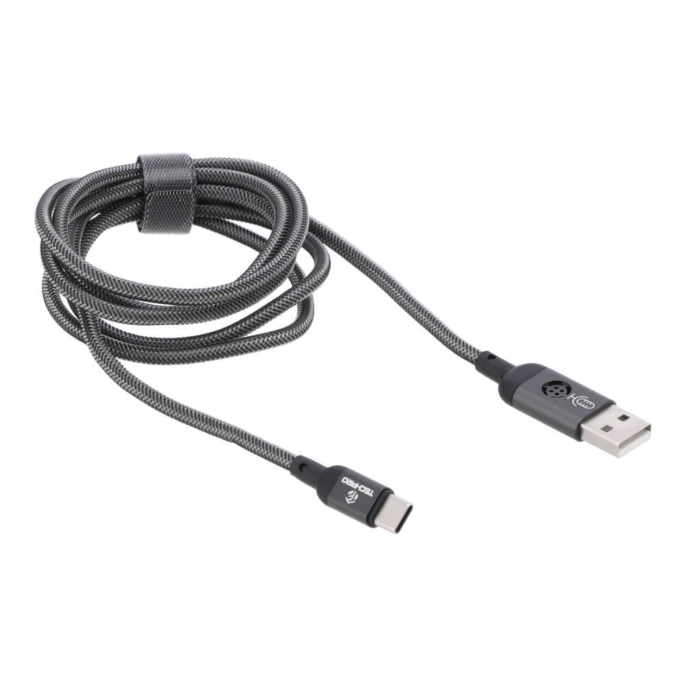 สายชาร์จ TECHPRO Voice Control LED Light Data Cable USB-A to Type-C 1.2 เมตร - Gray