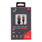 สายชาร์จ TECHPRO Voice Control LED Light Data Cable USB-A to Type-C 1.2 เมตร - Gray