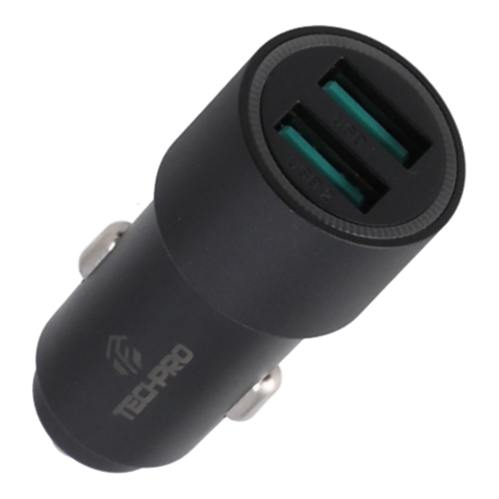 TECHPRO 4.8A Dual-port 2 USB-A Colorful LED Light Car Charger - Black