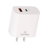 อะแดปเตอร์ TECHPRO Wall Charger 1 USB-A / 1 USB-C White