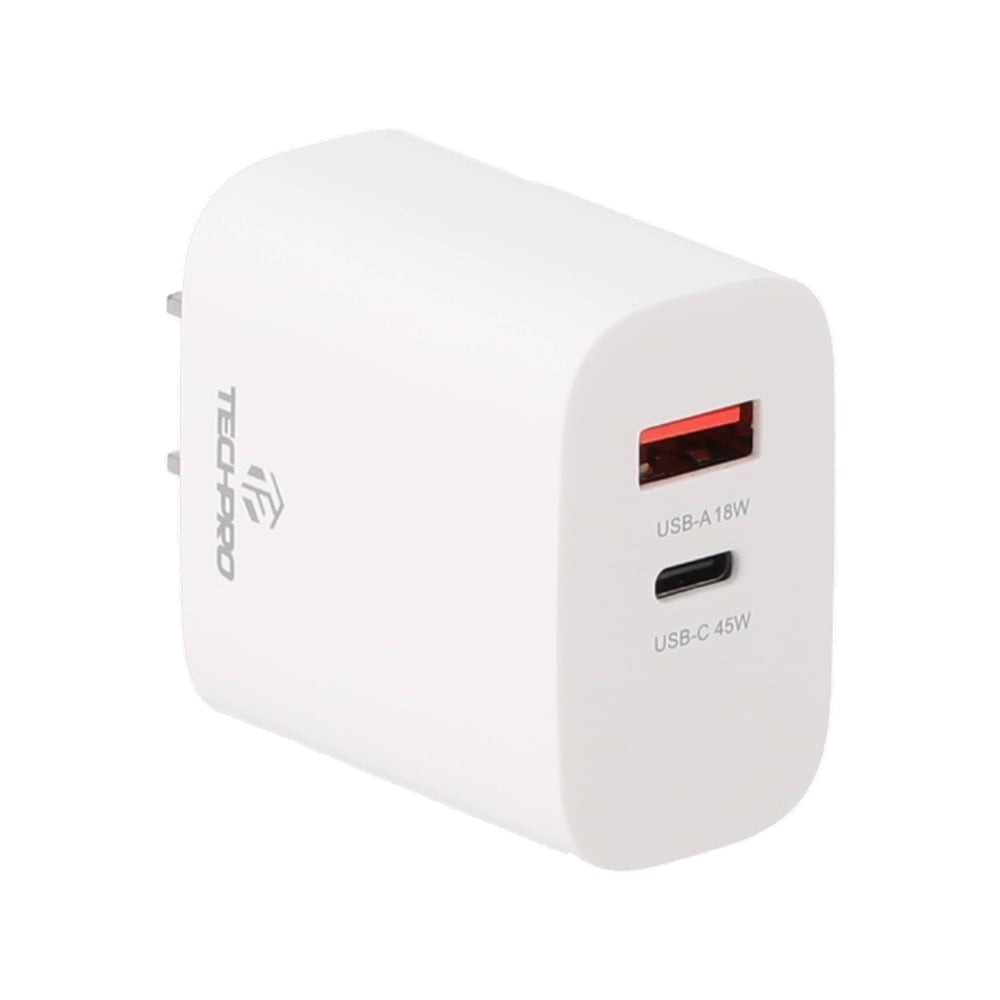 อะแดปเตอร์ TECHPRO Wall Charger 1 USB-A / 1 USB-C White