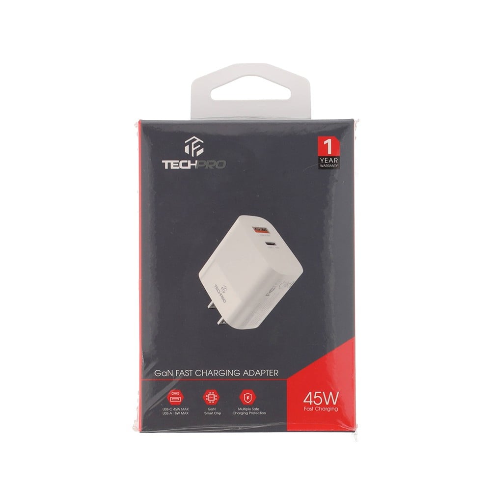 อะแดปเตอร์ TECHPRO Wall Charger 1 USB-A / 1 USB-C White