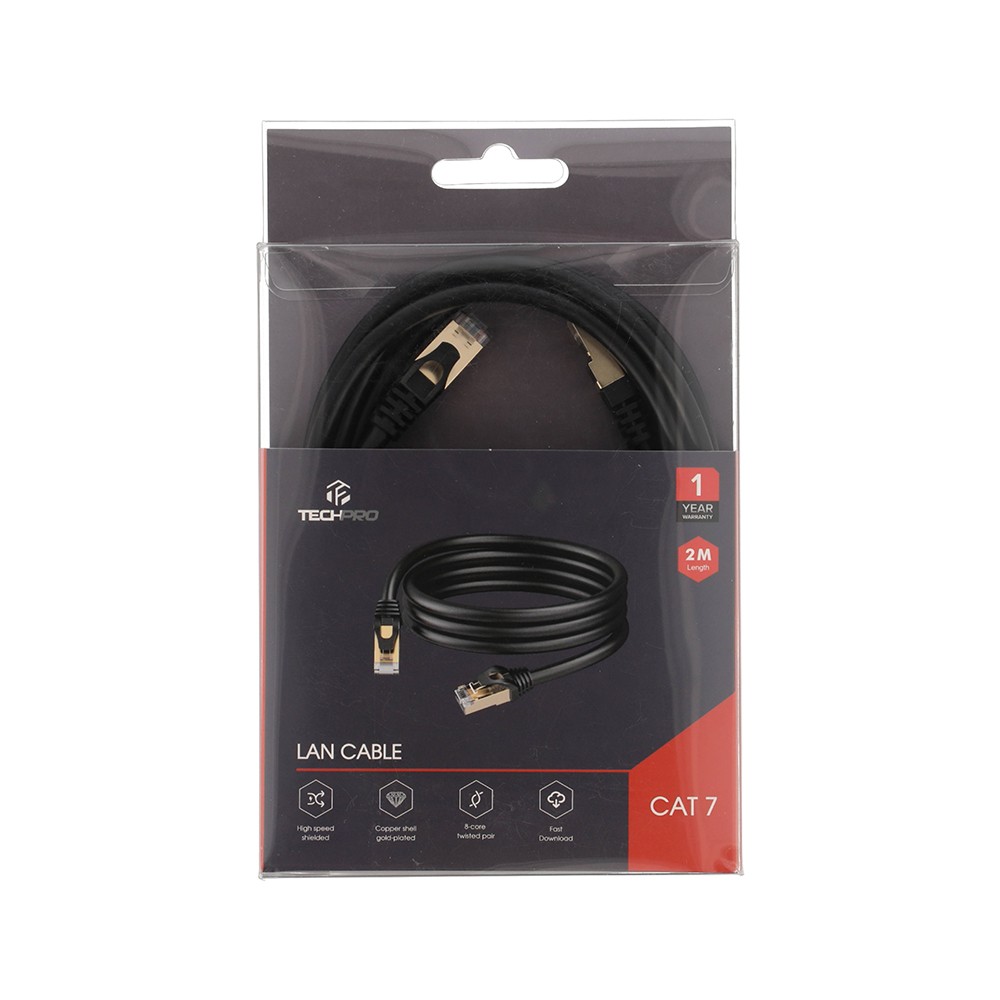 สายแลน TECHPRO LAN Cable CAT7 28AWG Black 2M.