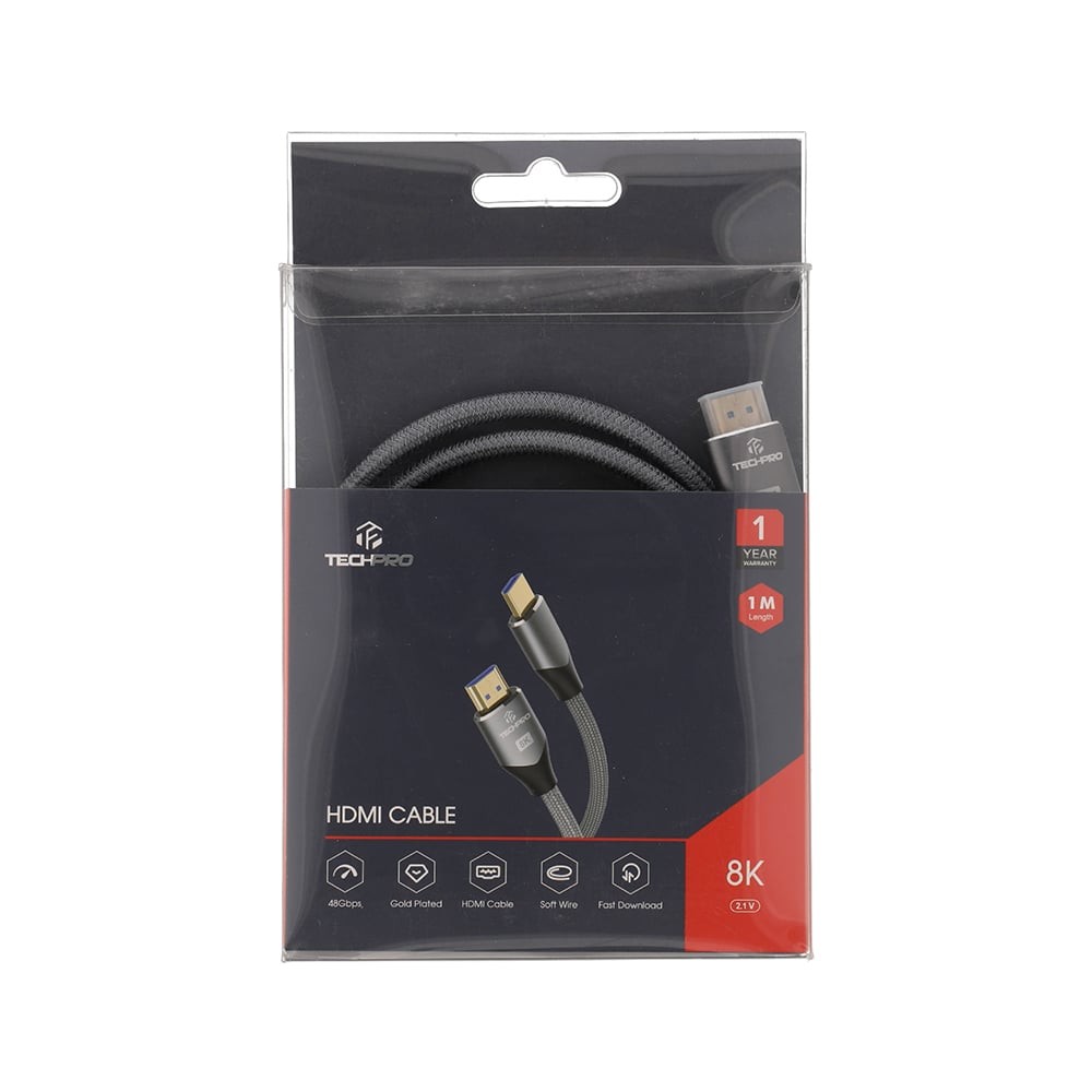 TECHPRO สาย HDMI to HDMI Cable (V.2.1) 8K 1M. Silver Grey