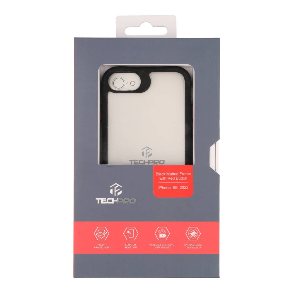 เคส TECHPRO iPhone SE 3 (2022)/8/7 (4.7 inch) Black Matted Frame with Red Button