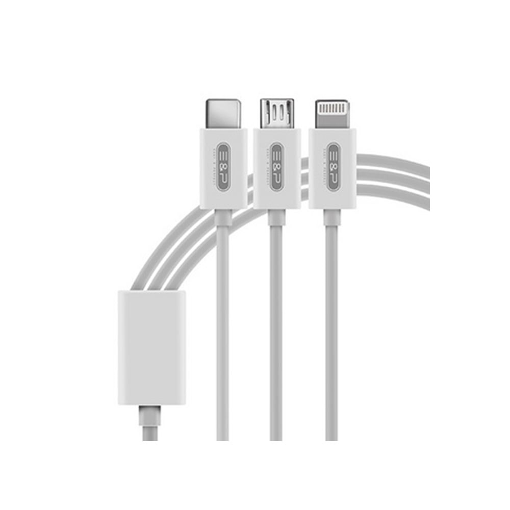 สายชาร์จ E&P 3in1 USBA to USBC & Lightning & Micro USB Cable EPD38S 1.5M. White Education