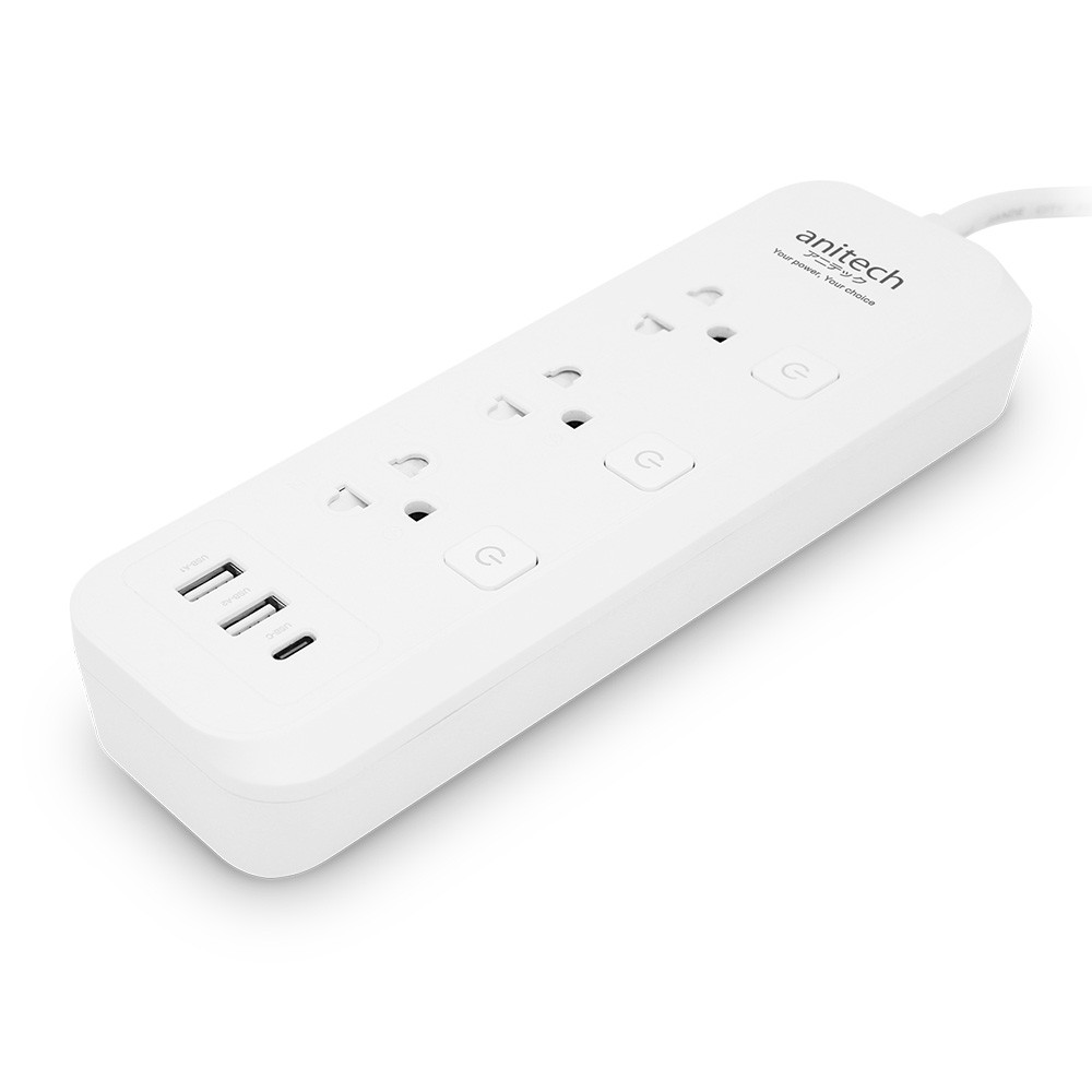 ปลั๊กไฟ Anitech 3 Way 3 Switch 2xUSB-A, 1xUSB-C 3M. H5333