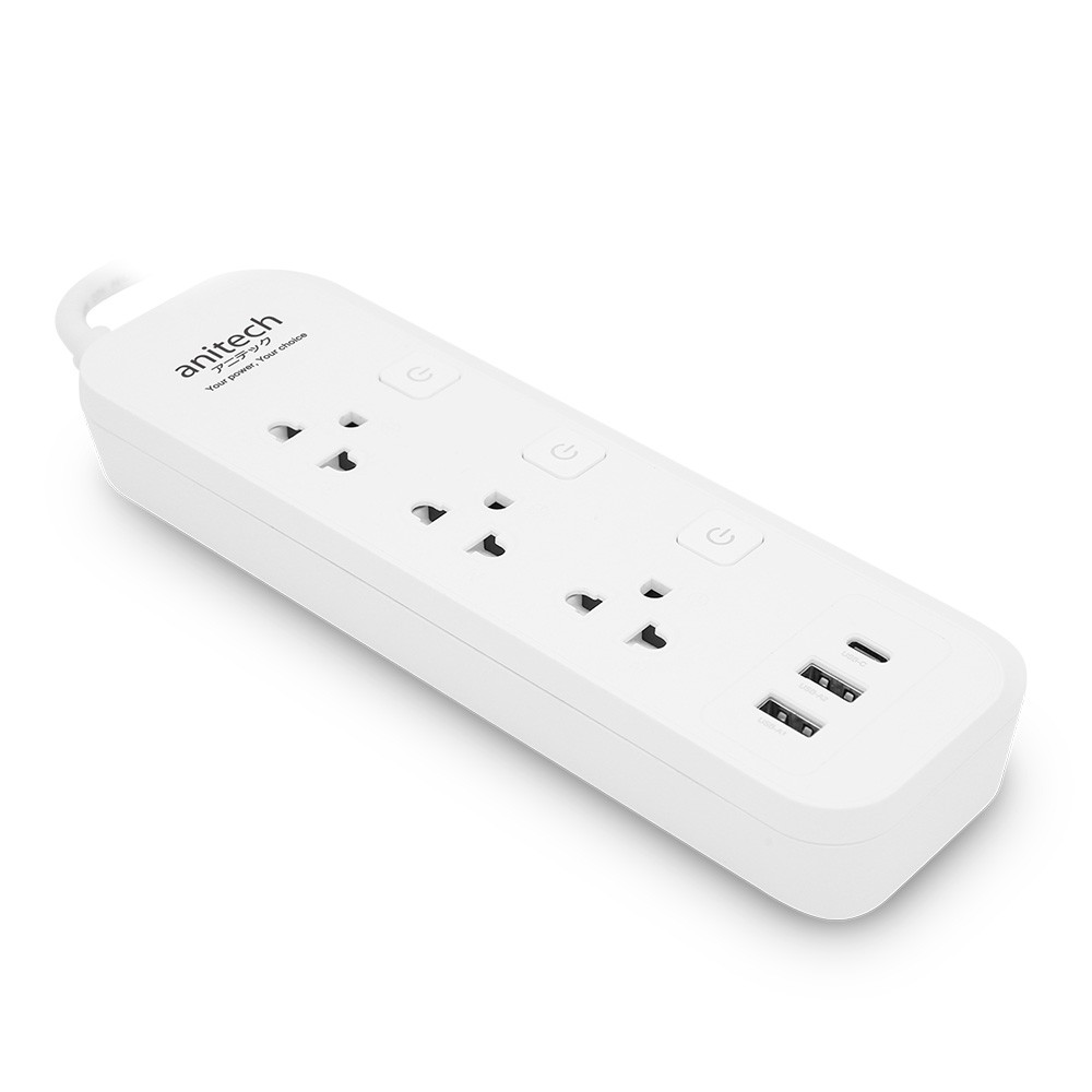 ปลั๊กไฟ Anitech 3 Way 3 Switch 2xUSB-A, 1xUSB-C 3M. H5333
