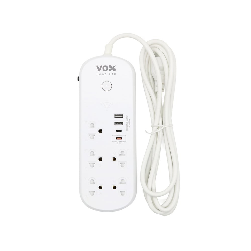 รางปลั๊กไฟ VOX Plug Nova iOT 1 Switch 5 Outlet 2 USB 1 Type-C 1 PD20W Fast Charge 3M. White
