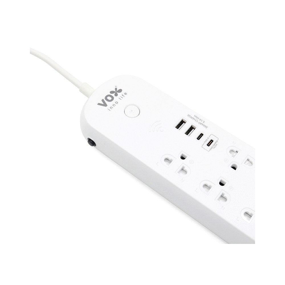 รางปลั๊กไฟ VOX Plug Nova iOT 1 Switch 5 Outlet 2 USB 1 Type-C 1 PD20W Fast Charge 3M. White